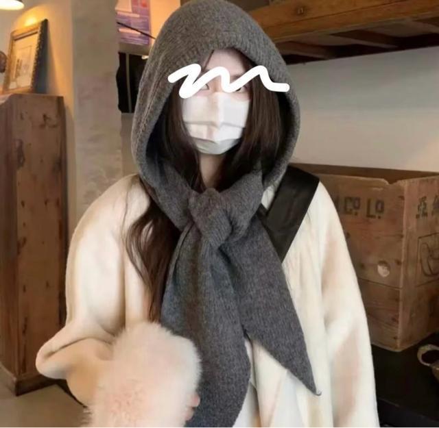 フードマフラー バラクラバ フード付きリブ編みニットスヌード ニット帽 冬 防寒 < 女性ファッション フードマフラー バラクラバ フード付きリブ編みニットスヌード ニット帽 冬 防寒 < 女性ファッションの