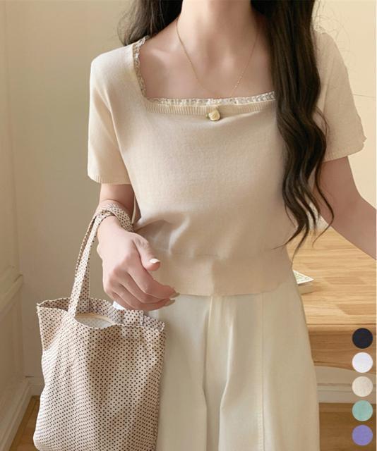 送料無料 新品 スクエアネック サマーニット トップス < 女性ファッション  送料無料 新品 スクエアネック サマーニット トップス  < 女性ファッションの