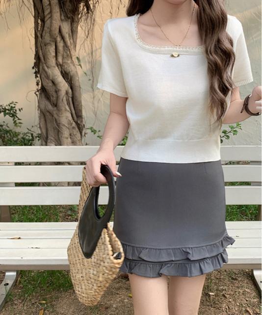 送料無料 新品 スクエアネック サマーニット トップス < 女性ファッション  送料無料 新品 スクエアネック サマーニット トップス < 女性ファッションの