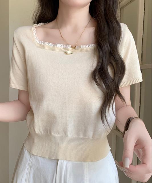 送料無料 新品 スクエアネック サマーニット トップス < 女性ファッション  送料無料 新品 スクエアネック サマーニット トップス < 女性ファッションの