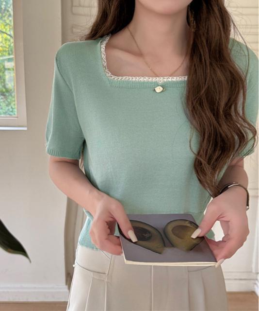 送料無料 新品 スクエアネック サマーニット トップス < 女性ファッション  送料無料 新品 スクエアネック サマーニット トップス < 女性ファッションの