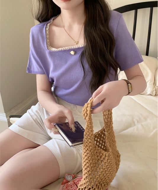 送料無料 新品 スクエアネック サマーニット トップス < 女性ファッション  送料無料 新品 スクエアネック サマーニット トップス < 女性ファッションの