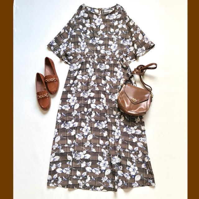 ◆美品◆ブージュルード◆花柄マキシワンピース◆五分袖◆フレア◆ブラウン茶◆M < ブランド  ◆美品◆ブージュルード◆花柄マキシワンピース◆五分袖◆フレア◆ブラウン茶◆M  < ブランドの