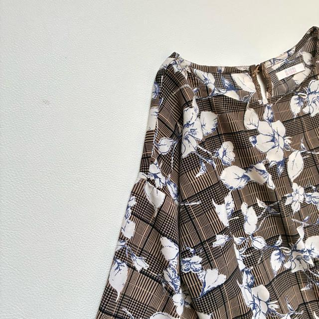 ◆美品◆ブージュルード◆花柄マキシワンピース◆五分袖◆フレア◆ブラウン茶◆M < ブランド  ◆美品◆ブージュルード◆花柄マキシワンピース◆五分袖◆フレア◆ブラウン茶◆M < ブランドの