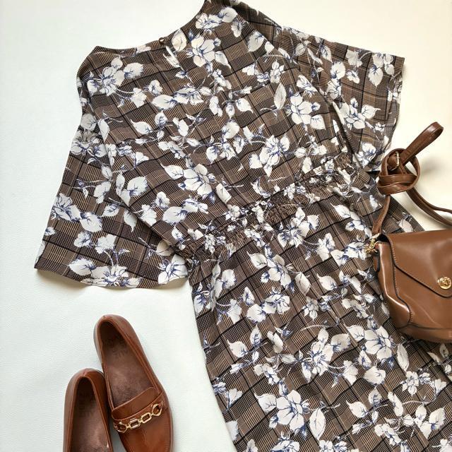 ◆美品◆ブージュルード◆花柄マキシワンピース◆五分袖◆フレア◆ブラウン茶◆M < ブランド  ◆美品◆ブージュルード◆花柄マキシワンピース◆五分袖◆フレア◆ブラウン茶◆M < ブランドの