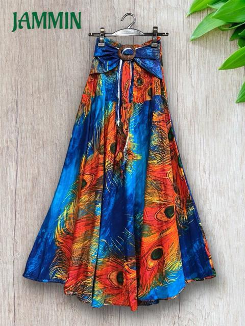 孔雀羽根柄フレアスカート ロングスカート アジアン ヒッピー エスニック < 女性ファッション  孔雀羽根柄フレアスカート ロングスカート アジアン ヒッピー エスニック  < 女性ファッションの