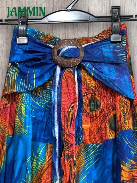 孔雀羽根柄フレアスカート ロングスカート アジアン ヒッピー エスニック < 女性ファッション  孔雀羽根柄フレアスカート ロングスカート アジアン ヒッピー エスニック < 女性ファッションの