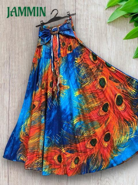 孔雀羽根柄フレアスカート ロングスカート アジアン ヒッピー エスニック < 女性ファッション  孔雀羽根柄フレアスカート ロングスカート アジアン ヒッピー エスニック < 女性ファッションの