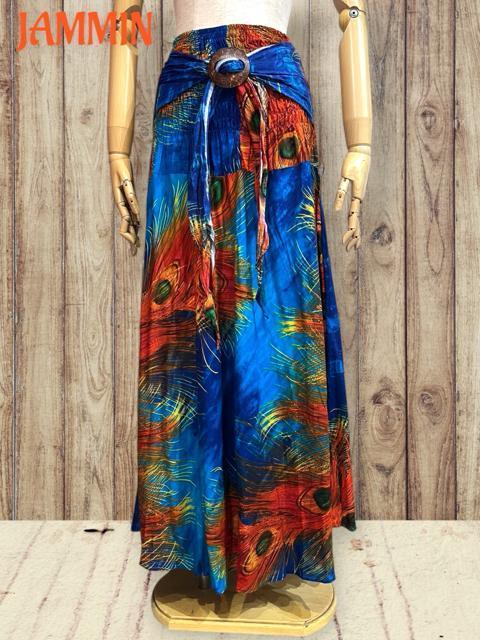 孔雀羽根柄フレアスカート ロングスカート アジアン ヒッピー エスニック < 女性ファッション  孔雀羽根柄フレアスカート ロングスカート アジアン ヒッピー エスニック < 女性ファッションの