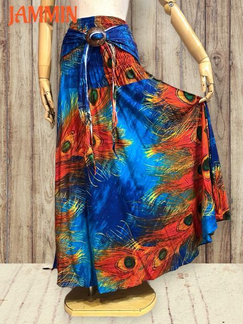 孔雀羽根柄フレアスカート ロングスカート アジアン ヒッピー エスニック < 女性ファッション  孔雀羽根柄フレアスカート ロングスカート アジアン ヒッピー エスニック < 女性ファッションの