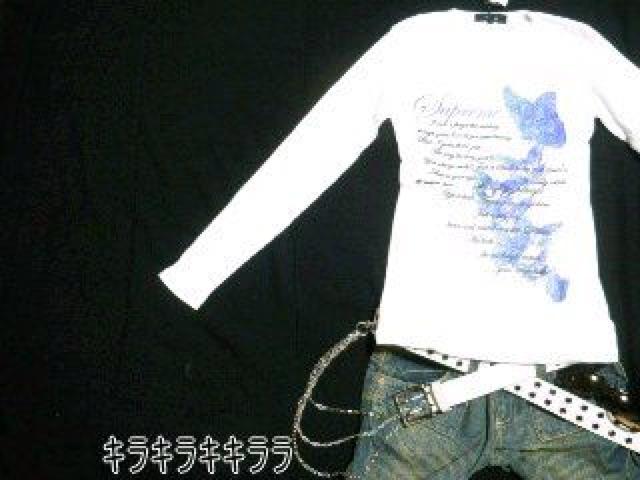 《New》メンエグ★バタフライ*ラメプリ・テレコ.ロンTee<ホワイトL> < 男性ファッション  《New》メンエグ★バタフライ*ラメプリ・テレコ.ロンTee<ホワイトL>  < 男性ファッションの