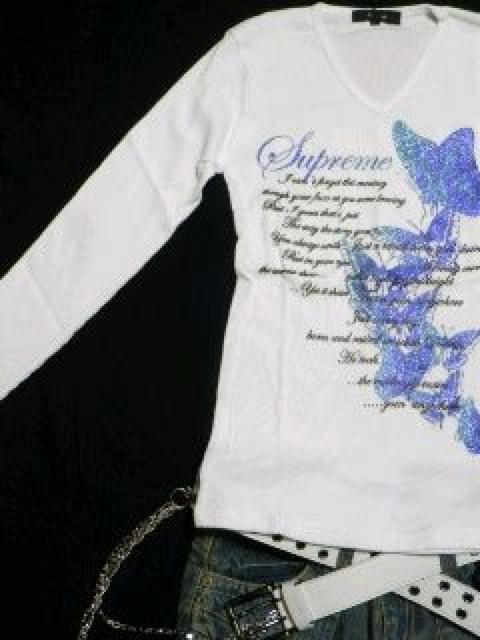 《New》メンエグ★バタフライ*ラメプリ・テレコ.ロンTee<ホワイトL> < 男性ファッション  《New》メンエグ★バタフライ*ラメプリ・テレコ.ロンTee<ホワイトL> < 男性ファッションの