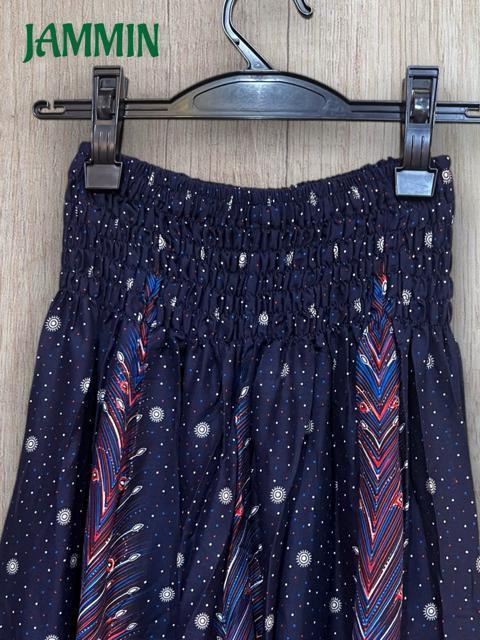 ペーズリー羽根柄ワイドパンツ ネイビー エスニック アジアン ヒッピー < 女性ファッション ペーズリー羽根柄ワイドパンツ ネイビー エスニック アジアン ヒッピー < 女性ファッションの