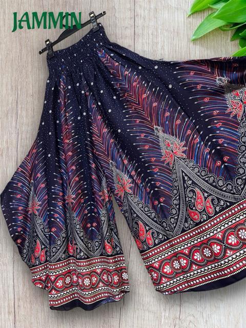 ペーズリー羽根柄ワイドパンツ ネイビー エスニック アジアン ヒッピー < 女性ファッション ペーズリー羽根柄ワイドパンツ ネイビー エスニック アジアン ヒッピー < 女性ファッションの