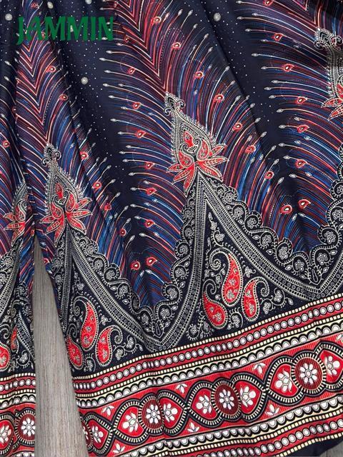 ペーズリー羽根柄ワイドパンツ ネイビー エスニック アジアン ヒッピー < 女性ファッション ペーズリー羽根柄ワイドパンツ ネイビー エスニック アジアン ヒッピー < 女性ファッションの