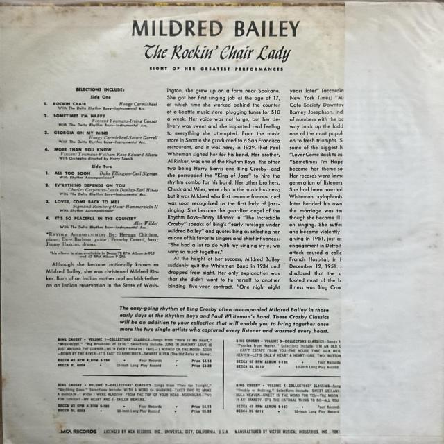MILDRED BAILEY The ROCKIN' CHAIR LADY ���R�[�h LP VIM-4507 DECCA �� CD/DVD/�r�f�I�� 