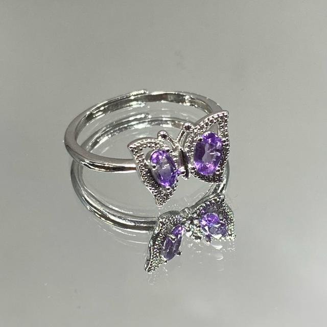《No.R050》宝石質 天然石アメジスト 蝶々型リング フリーサイズ < 女性アクセサリー/時計  《No.R050》宝石質 天然石アメジスト 蝶々型リング フリーサイズ  < 女性アクセサリー/時計の
