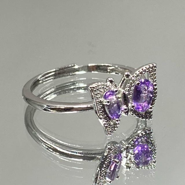 《No.R050》宝石質 天然石アメジスト 蝶々型リング フリーサイズ < 女性アクセサリー/時計  《No.R050》宝石質 天然石アメジスト 蝶々型リング フリーサイズ < 女性アクセサリー/時計の