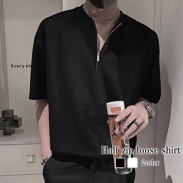ハーフジップスタンドカラーTシャツ【新品未使用】F フリー●黒 ブラック●韓国ファッション●ハーフジップ < 男性ファッション  ハーフジップスタンドカラーTシャツ【新品未使用】F フリー●黒 ブラック●韓国ファッション●ハーフジップ  < 男性ファッションの