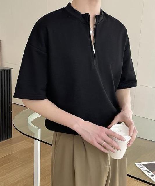 ハーフジップスタンドカラーTシャツ【新品未使用】F フリー●黒 ブラック●韓国ファッション●ハーフジップ < 男性ファッション  ハーフジップスタンドカラーTシャツ【新品未使用】F フリー●黒 ブラック●韓国ファッション●ハーフジップ < 男性ファッションの
