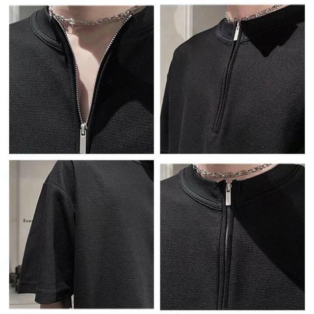 ハーフジップスタンドカラーTシャツ【新品未使用】F フリー●黒 ブラック●韓国ファッション●ハーフジップ < 男性ファッション  ハーフジップスタンドカラーTシャツ【新品未使用】F フリー●黒 ブラック●韓国ファッション●ハーフジップ < 男性ファッションの