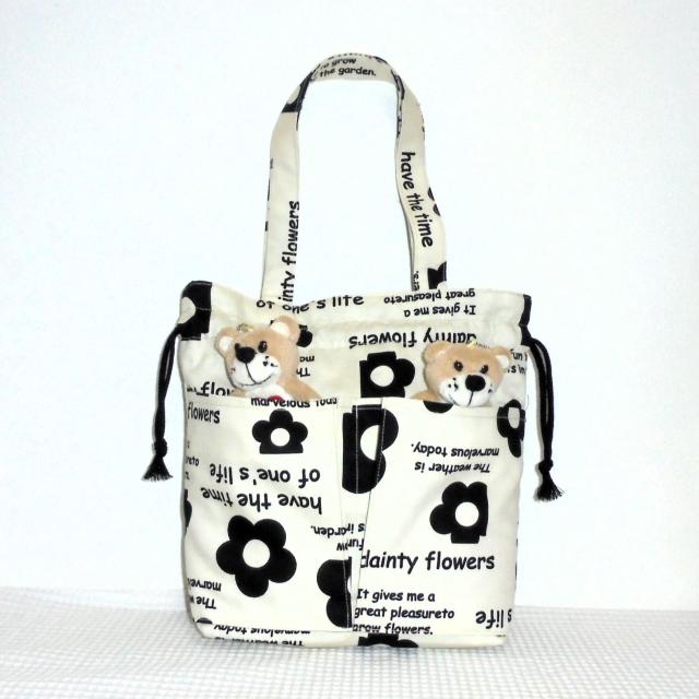 ◆dainty flowers【白】◆可愛い花◆外ポケットA持ち手付き巾着バッグ◆ < 女性ファッション  ◆dainty flowers【白】◆可愛い花◆外ポケットA持ち手付き巾着バッグ◆ < 女性ファッションの