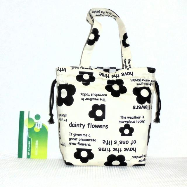 ◆dainty flowers【白】◆可愛い花◆外ポケットA持ち手付き巾着バッグ◆ < 女性ファッション  ◆dainty flowers【白】◆可愛い花◆外ポケットA持ち手付き巾着バッグ◆ < 女性ファッションの