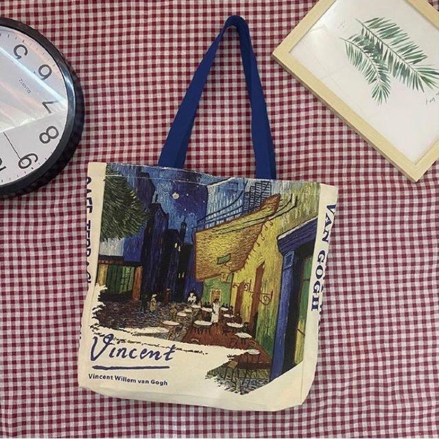 バッグ 鞄 ゴッホ キャンバス トートバッグ 夜のカフェテラス 芸術 プリント < 女性ファッション  バッグ 鞄 ゴッホ キャンバス トートバッグ 夜のカフェテラス 芸術 プリント < 女性ファッションの