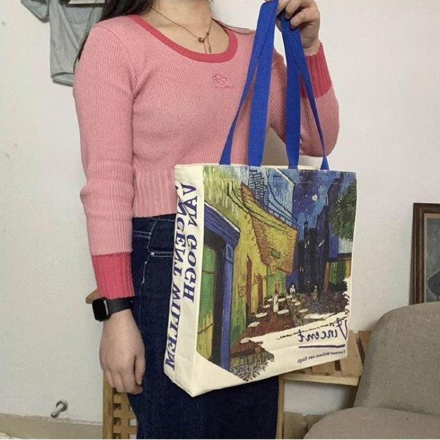 バッグ 鞄 ゴッホ キャンバス トートバッグ 夜のカフェテラス 芸術 プリント < 女性ファッション  バッグ 鞄 ゴッホ キャンバス トートバッグ 夜のカフェテラス 芸術 プリント < 女性ファッションの