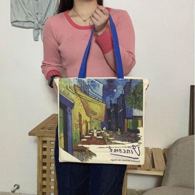 バッグ 鞄 ゴッホ キャンバス トートバッグ 夜のカフェテラス 芸術 プリント < 女性ファッション  バッグ 鞄 ゴッホ キャンバス トートバッグ 夜のカフェテラス 芸術 プリント < 女性ファッションの