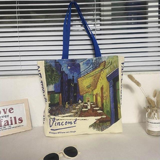 バッグ 鞄 ゴッホ キャンバス トートバッグ 夜のカフェテラス 芸術 プリント < 女性ファッション  バッグ 鞄 ゴッホ キャンバス トートバッグ 夜のカフェテラス 芸術 プリント < 女性ファッションの
