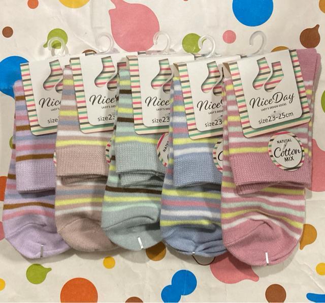 【年間定番】婦人用 綿混 ボーダー柄ソックス 5色セット < 女性ファッション 【年間定番】婦人用 綿混 ボーダー柄ソックス 5色セット < 女性ファッションの