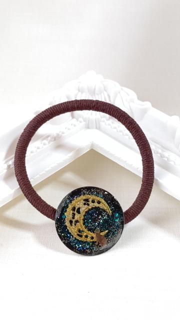 夜空の月と猫のヘアゴム  レジン  ハンドメイド < 女性ファッション  夜空の月と猫のヘアゴム  レジン  ハンドメイド  < 女性ファッションの