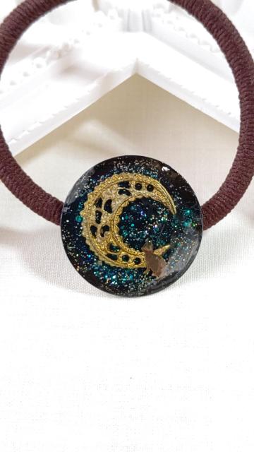 夜空の月と猫のヘアゴム  レジン  ハンドメイド < 女性ファッション  夜空の月と猫のヘアゴム  レジン  ハンドメイド < 女性ファッションの