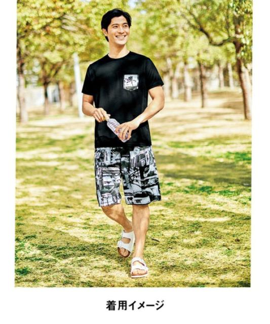 4Lサイズ!フォト柄!黒系色合い!吸汗速乾!半袖Tシャツandハーフパンツ!の2点セット!新品!大きいサイズ! < 男性ファッション  4Lサイズ!フォト柄!黒系色合い!吸汗速乾!半袖Tシャツandハーフパンツ!の2点セット!新品!大きいサイズ! < 男性ファッションの