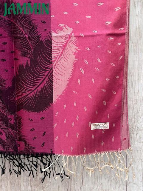 孔雀羽根柄ストール アジアン ストール パシュミナ ピンク < 女性ファッション 孔雀羽根柄ストール アジアン ストール パシュミナ ピンク < 女性ファッションの