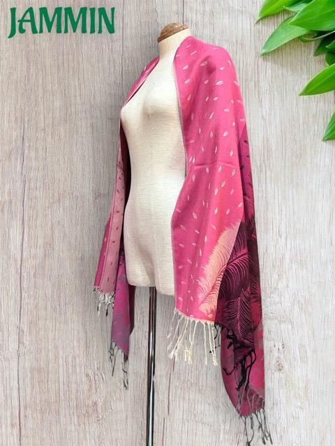 孔雀羽根柄ストール アジアン ストール パシュミナ ピンク < 女性ファッション 孔雀羽根柄ストール アジアン ストール パシュミナ ピンク < 女性ファッションの