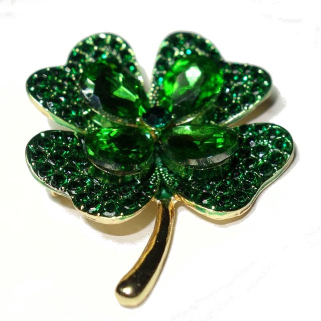 ビッグサイズ 緑色 四葉のクローバー クローバー バッジ ブローチ ラペルピン ピンバッジ ラインストーン < 女性アクセサリー/時計 ビッグサイズ 緑色 四葉のクローバー クローバー バッジ ブローチ ラペルピン ピンバッジ ラインストーン < 女性アクセサリー/時計の