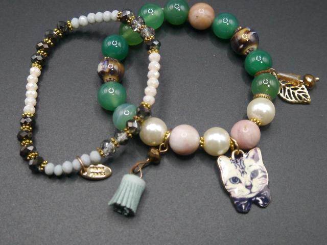 新品 ゴスロリ姫系 アンティーク調可愛いネコ猫ちゃん2連ブレスレット 緑系 < 女性アクセサリー/時計 新品 ゴスロリ姫系 アンティーク調可愛いネコ猫ちゃん2連ブレスレット 緑系 < 女性アクセサリー/時計の