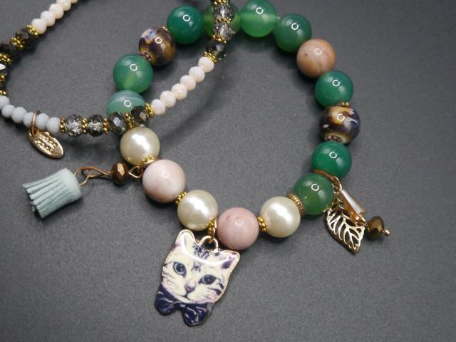 新品 ゴスロリ姫系 アンティーク調可愛いネコ猫ちゃん2連ブレスレット 緑系 < 女性アクセサリー/時計 新品 ゴスロリ姫系 アンティーク調可愛いネコ猫ちゃん2連ブレスレット 緑系 < 女性アクセサリー/時計の