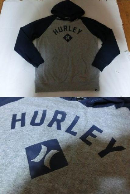 USA購入【hurley】ロゴプリント プルオーバーパーカーUS XL灰x紺 < ブランド  USA購入【hurley】ロゴプリント プルオーバーパーカーUS XL灰x紺 < ブランドの