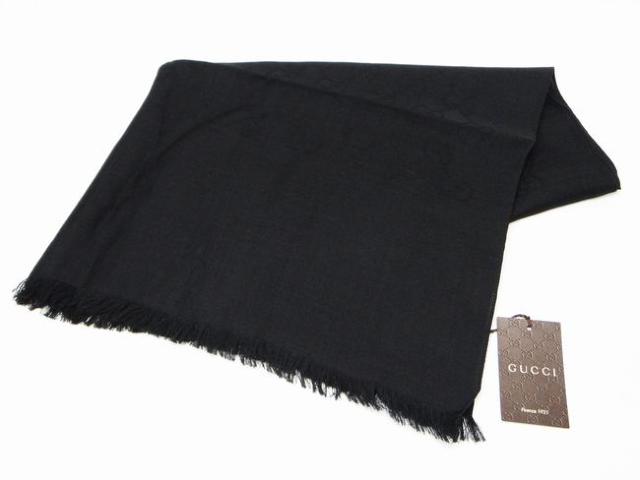 グッチ GG柄 ウール×シルク ストール マフラー ブラック 新品同様【送料無料】 < ブランド グッチ GG柄 ウール×シルク ストール マフラー ブラック 新品同様【送料無料】 < ブランドの