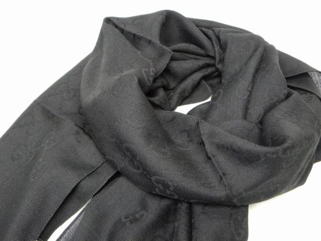 グッチ GG柄 ウール×シルク ストール マフラー ブラック 新品同様【送料無料】 < ブランド グッチ GG柄 ウール×シルク ストール マフラー ブラック 新品同様【送料無料】 < ブランドの