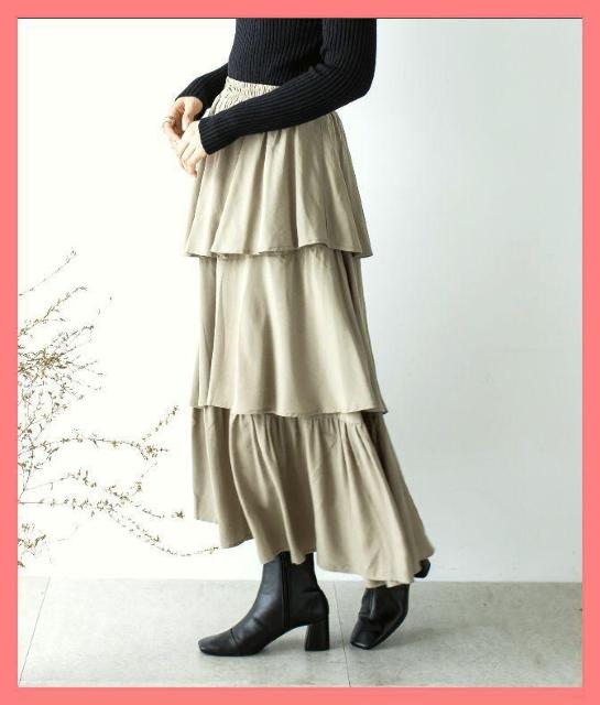 ☆超美品☆大人カワイイ♪3段フリルレーヨンフレアロングスカート☆ < 女性ファッション  ☆超美品☆大人カワイイ♪3段フリルレーヨンフレアロングスカート☆  < 女性ファッションの