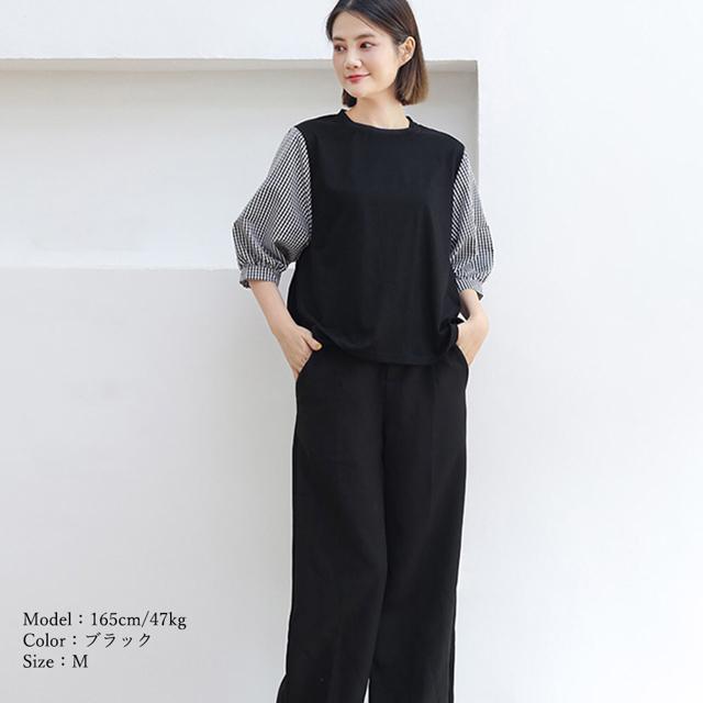 送料無料 新品 ドッキングトップス クルーネックブラウス < 女性ファッション  送料無料 新品 ドッキングトップス クルーネックブラウス < 女性ファッションの