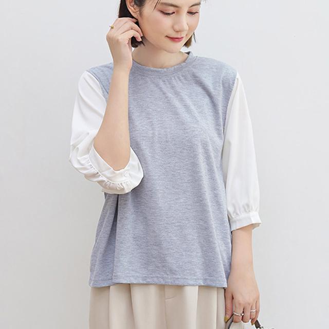 送料無料 新品 ドッキングトップス クルーネックブラウス < 女性ファッション  送料無料 新品 ドッキングトップス クルーネックブラウス < 女性ファッションの