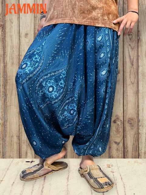 アジアン羽根柄サルエルパンツ 個性派 ヒッピー サルエルパンツ アジアン エスニック < 女性ファッション  アジアン羽根柄サルエルパンツ 個性派 ヒッピー サルエルパンツ アジアン エスニック  < 女性ファッションの