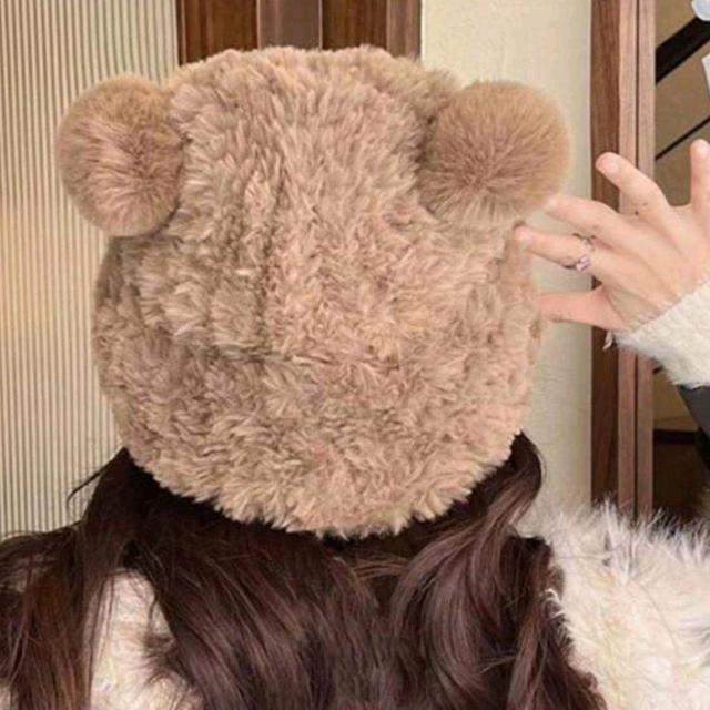 新品★ふわふわモコモコ可愛いボンボン耳付ニット帽/ブラウン < 女性ファッション  新品★ふわふわモコモコ可愛いボンボン耳付ニット帽/ブラウン < 女性ファッションの