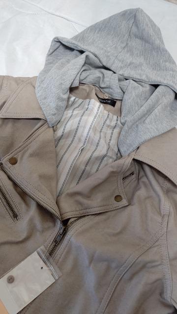 大きいサイズ★合皮フード付ライダースジャケット★3L★ < 女性ファッション  大きいサイズ★合皮フード付ライダースジャケット★3L★ < 女性ファッションの