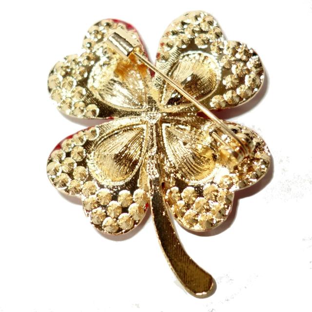 ビッグサイズ 赤色 四葉のクローバー クローバー バッジ ブローチ ラペルピン ピンバッジ ラインストーン < 女性アクセサリー/時計 ビッグサイズ 赤色 四葉のクローバー クローバー バッジ ブローチ ラペルピン ピンバッジ ラインストーン < 女性アクセサリー/時計の